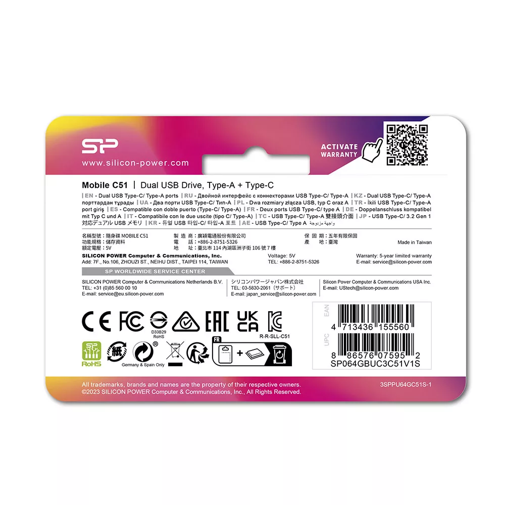 فلش مموری USB3.2 سیلیکون پاور مدل C51 ظرفیت 128 گیگابایت