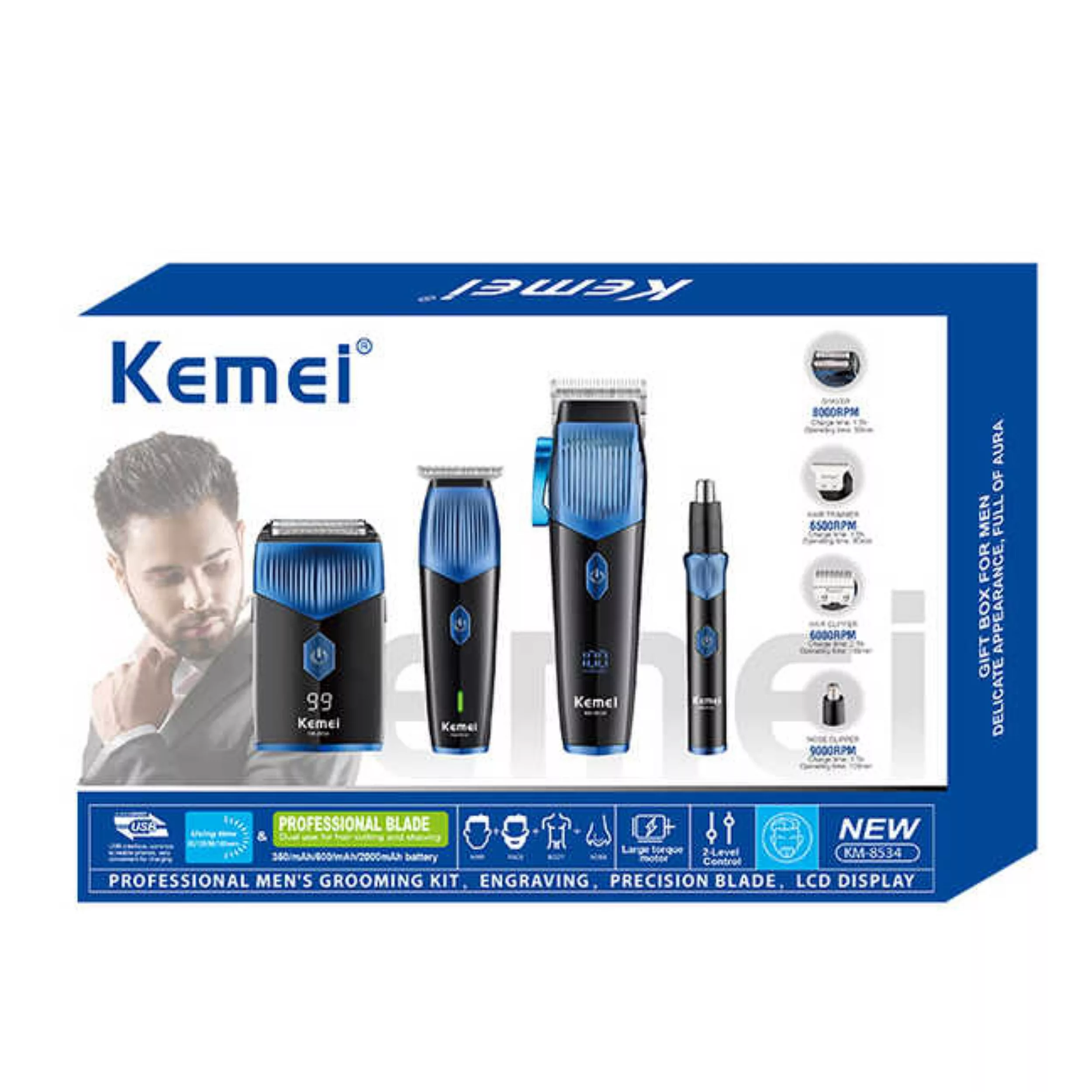 ماشین اصلاح موی سر و صورت کیمی مدل KM-8534 مجموعه 4 عددی