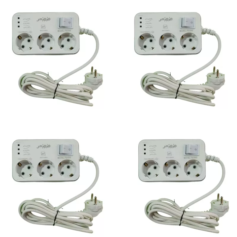 محافظ ولتاژ فروزش مدل سه خانه ارت دار کد FR300 بسته 4 عددی