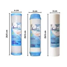 فیلتر دستگاه تصفیه آب آکوا پیورست مدل FL-03 مجموعه 3 عددی به همراه هوزینگ دستگاه تصفیه کننده آب مدل 10INCH مجموعه 3 عددی