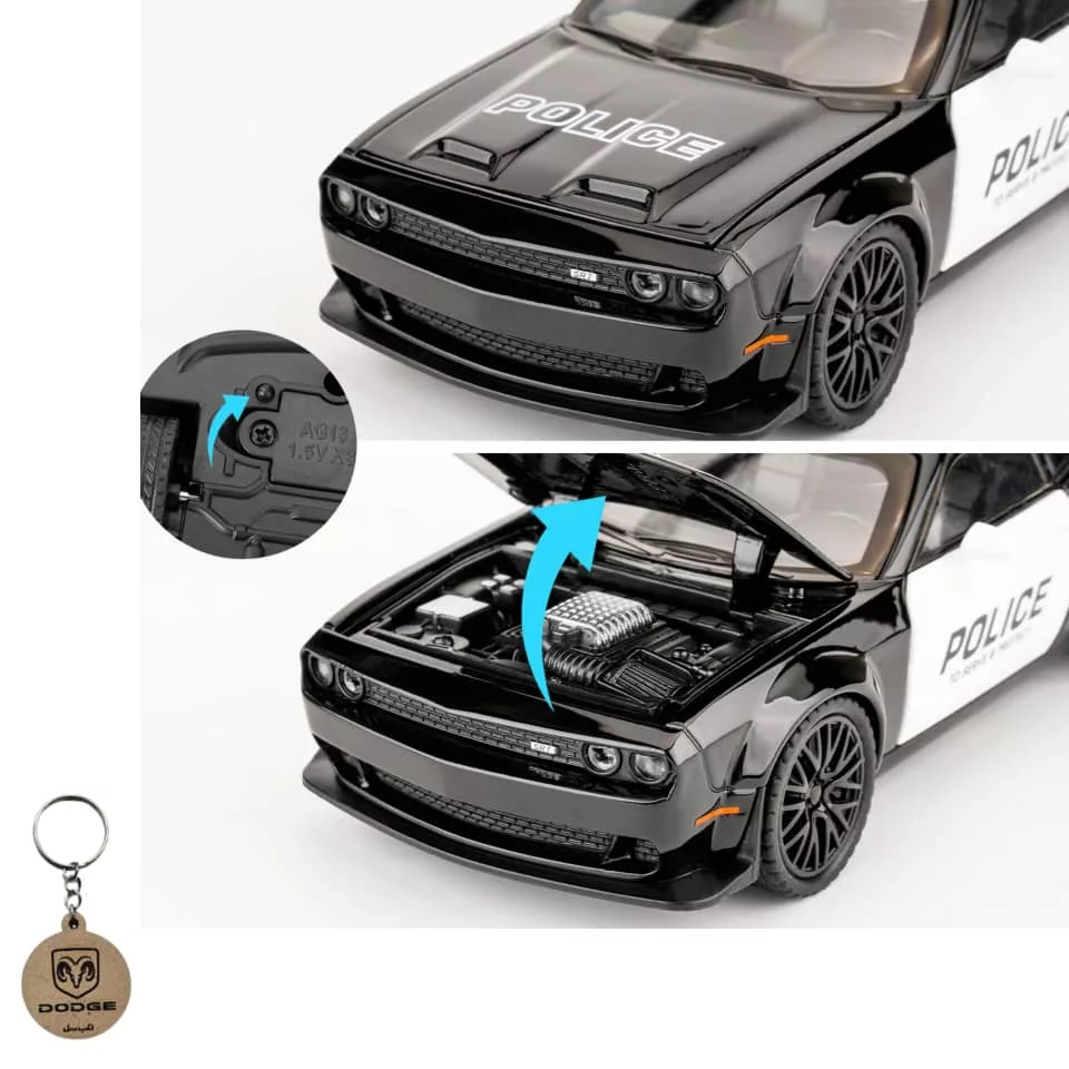 ماکت ماشین ناب سل مدل دوج چلنجر هلکت پلیس فلزی همراه با جاسوییچی Dodge Challenger SRT Police