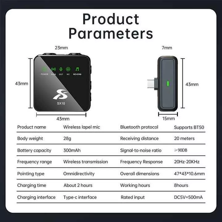 ست میکروفن بی سیم مدل SX10 Dual با درگاه اتصال Type-c