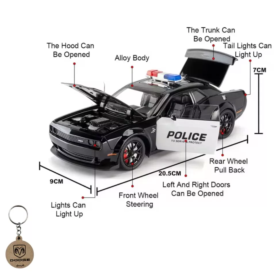 ماکت ماشین ناب سل مدل دوج چلنجر هلکت پلیس فلزی همراه با جاسوییچی Dodge Challenger SRT Police