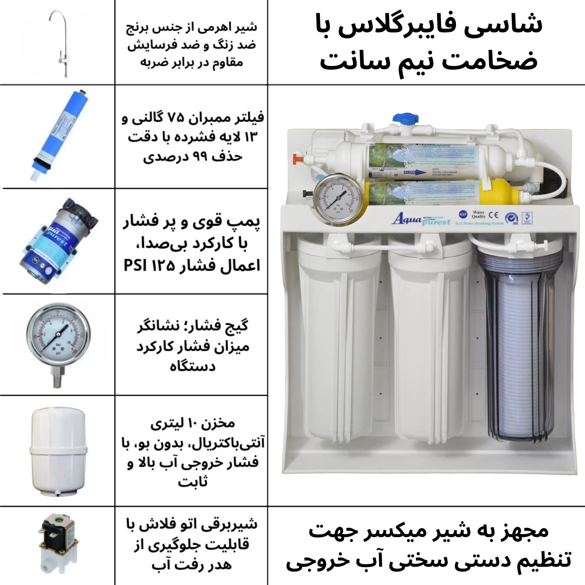 دستگاه تصفیه کننده آب آکوا پیورست مدل RO FB 6650 به همراه فیلتر تصفیه آب کد 01 بسته 6 عددی