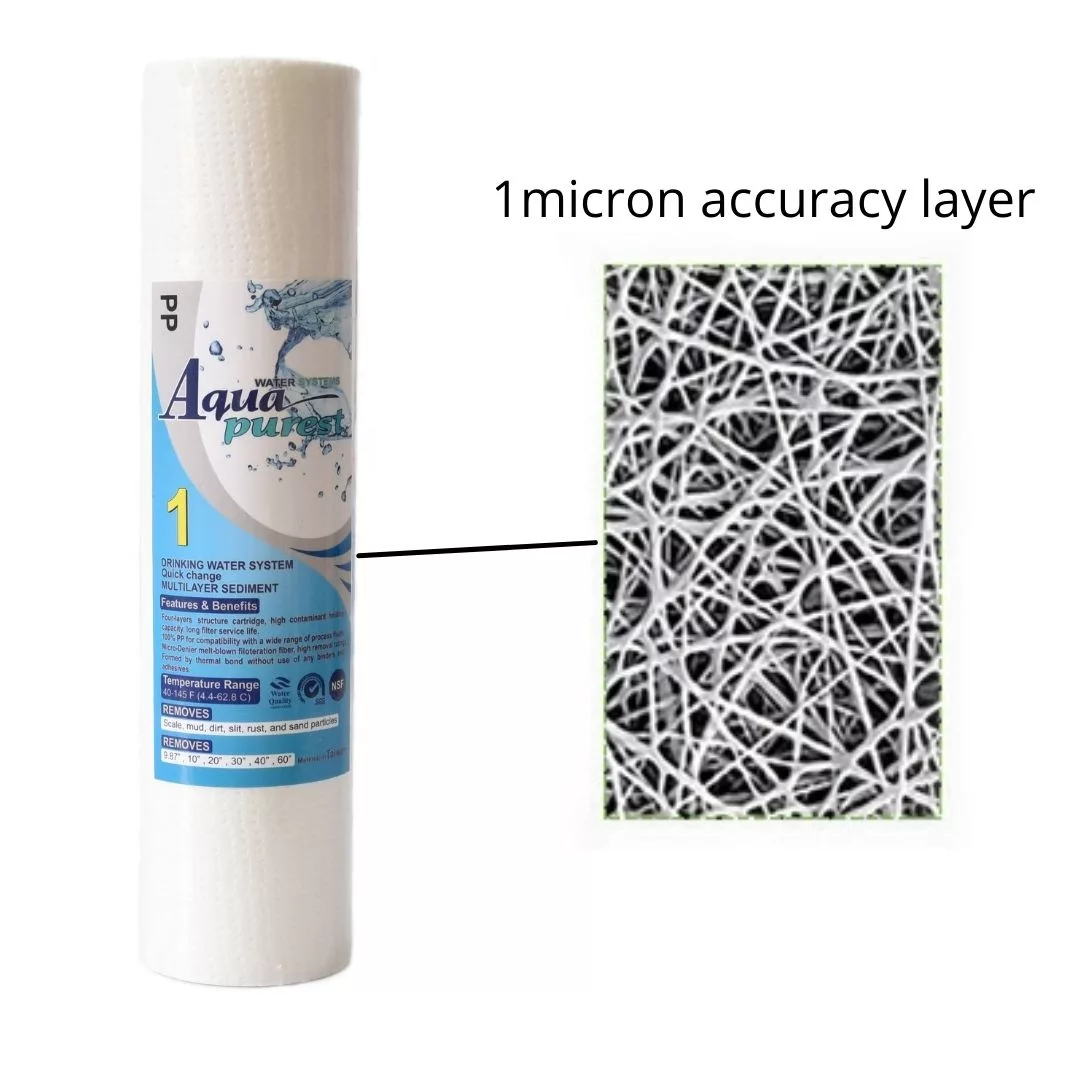 فیلتر دستگاه تصفیه آب آکوا پیورست مدل FL-03 مجموعه 3 عددی به همراه هوزینگ دستگاه تصفیه کننده آب مدل 10INCH مجموعه 3 عددی