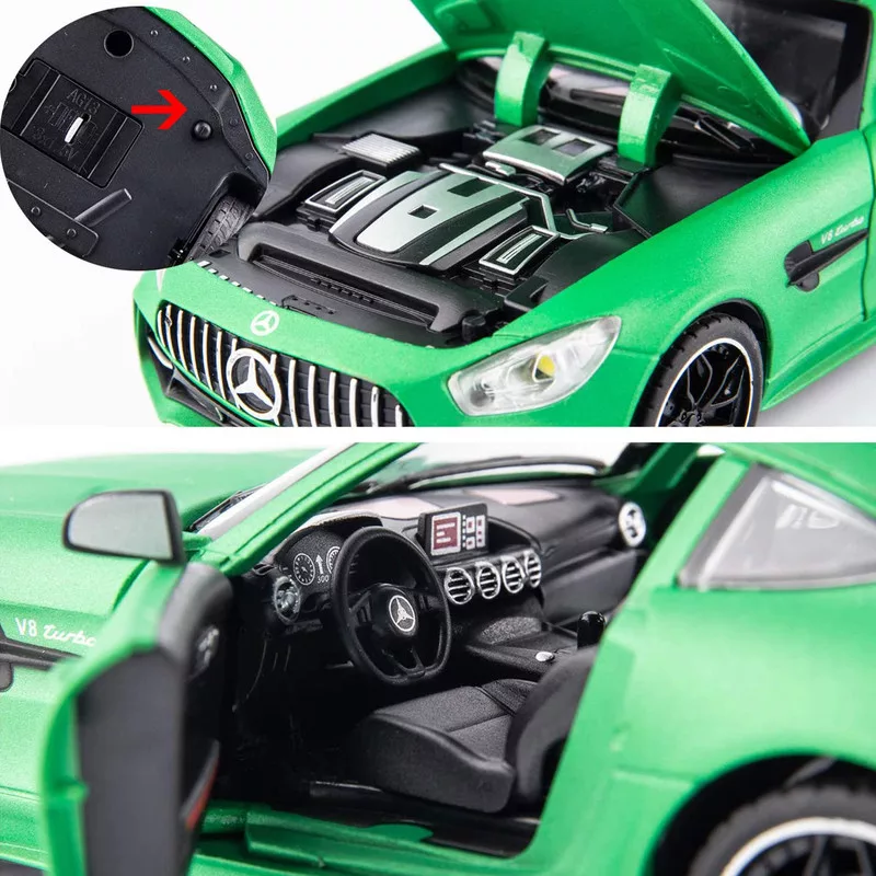 ماکت ماشین مدل فلزی 6درب بازشو موزیکال BENZ AMG GT دودزا