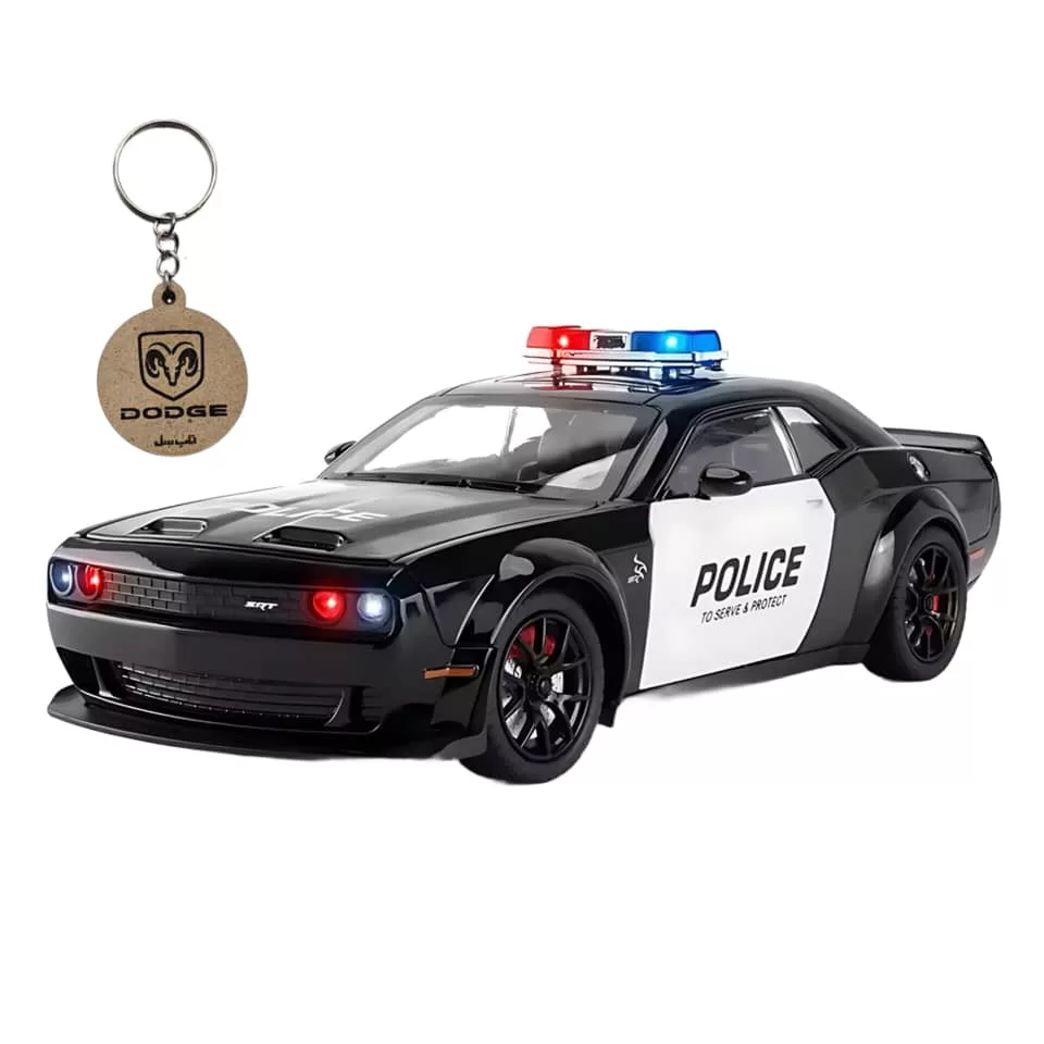 ماکت ماشین ناب سل مدل دوج چلنجر هلکت پلیس فلزی همراه با جاسوییچی Dodge Challenger SRT Police