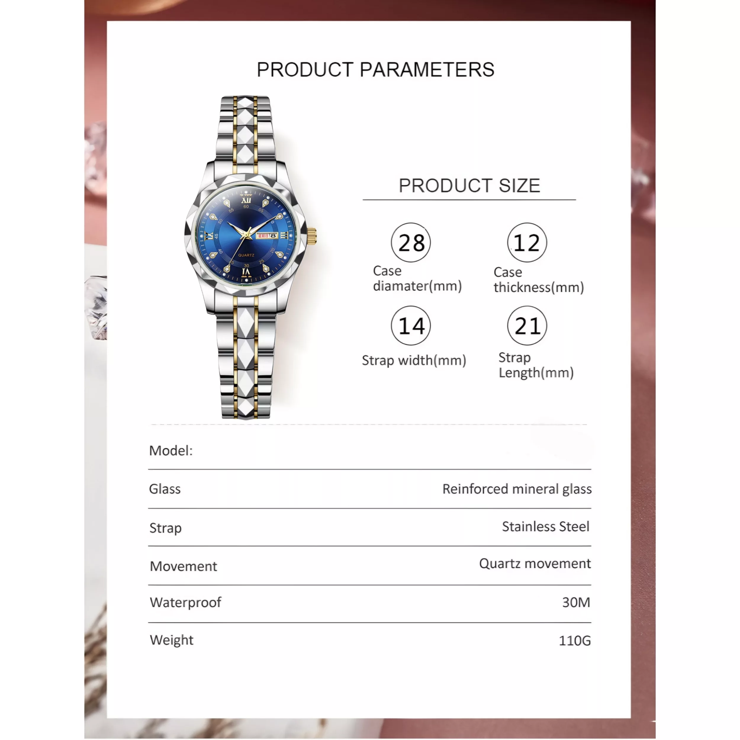 ساعت مچی عقربهای زنانه مدل کوارتز کلاسیک طرح تراش الماسی کد C1.6