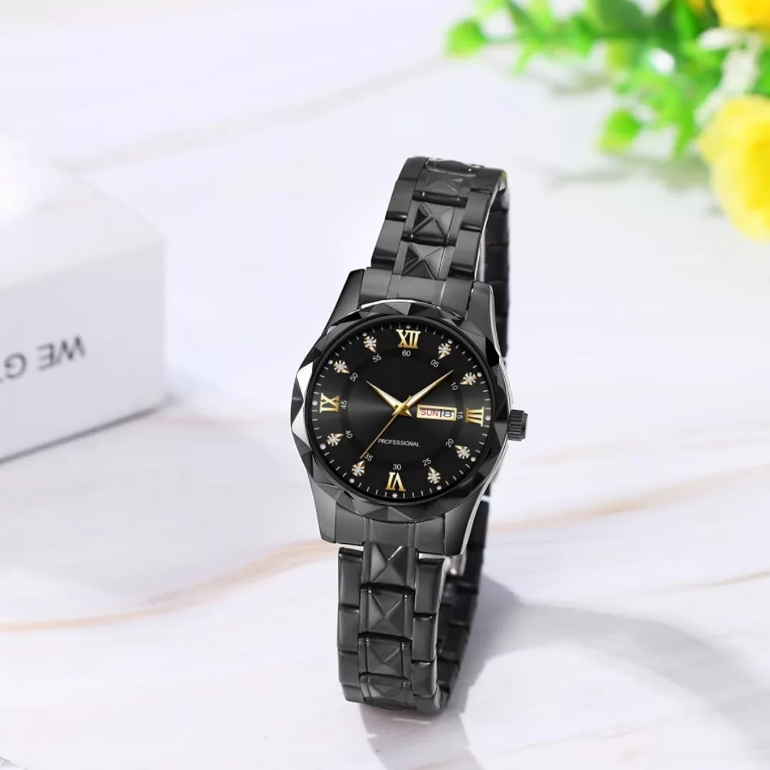 ساعت مچی عقربهای زنانه مدل کوارتز کلاسیک دی دیت بند استیل طرح تراش الماسی کد C1.9