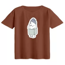 تی‌شرت  اورسایز آستین کوتاه زنانه مدل باکسی طرح خرس و حوله رنگ دارچینی