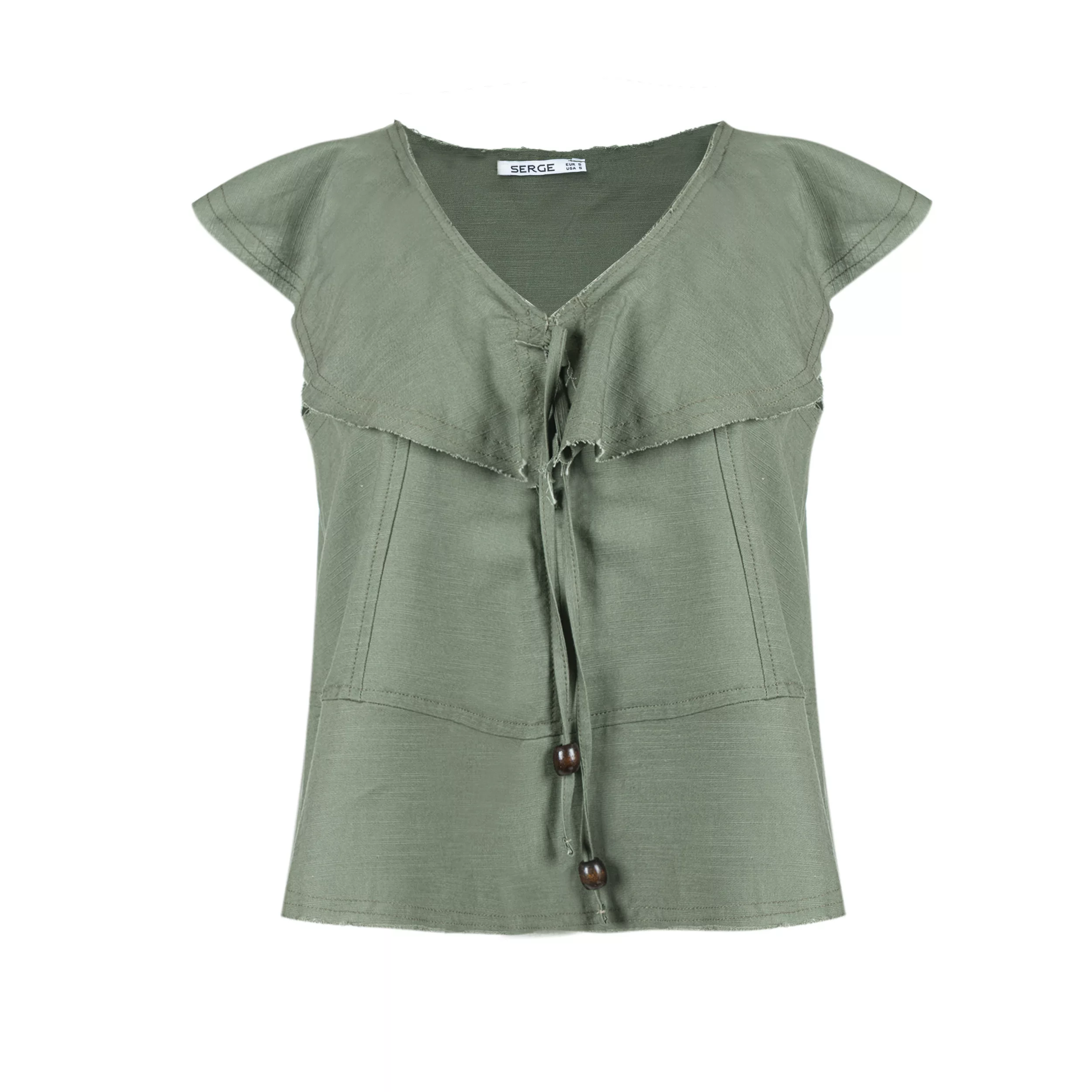 بلوز آستین تا روی شانه یقه گرد زنانه سرژه مدل 202653 رنگ سبز