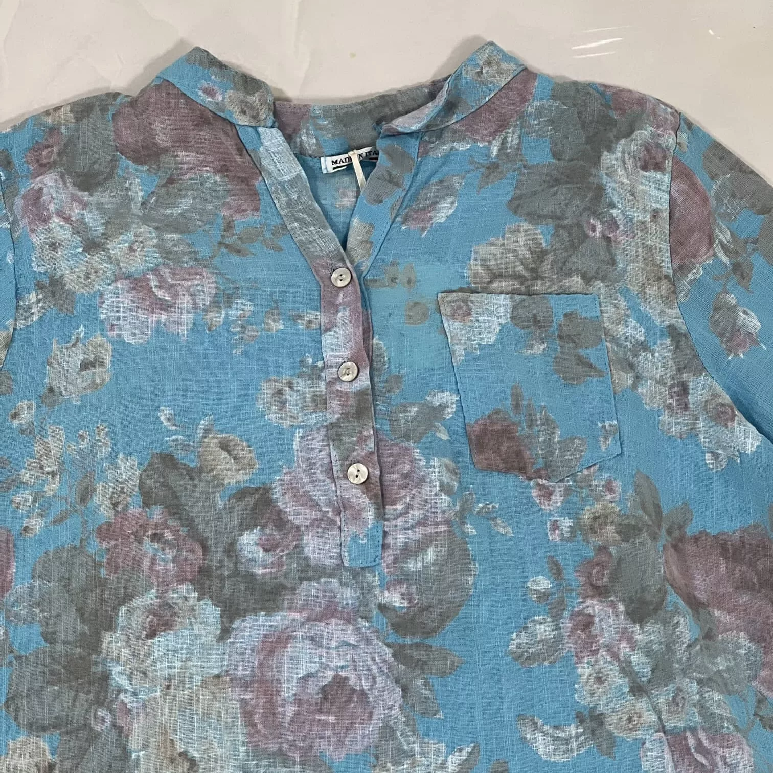 بلوز آستین سه ربع یقه ایستاده زنانه مدل 10028 رنگ آبی