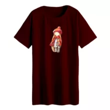 تی شرت لانگ زنانه مدل دخترک پاییزی کد 02 رنگ زرشکی