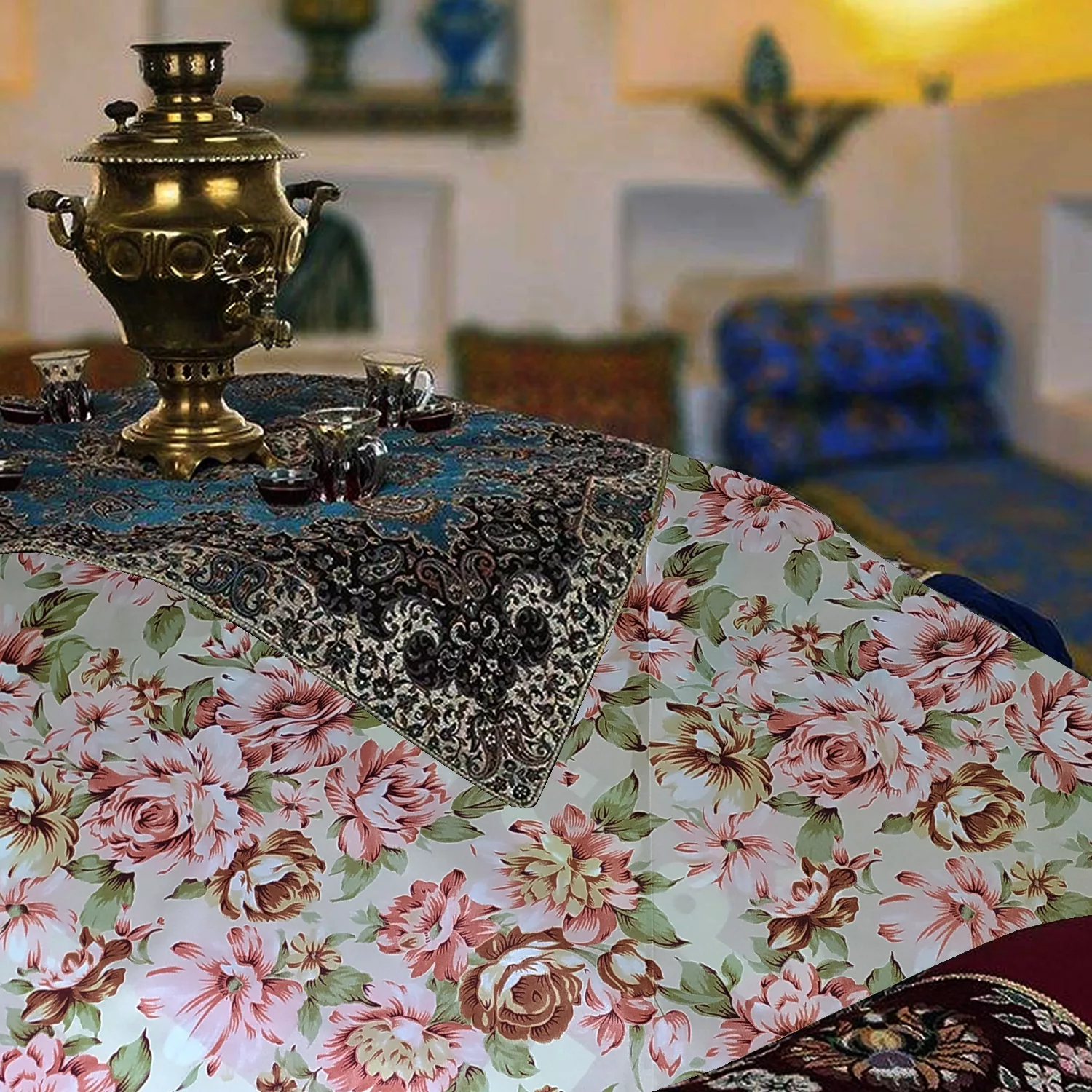 لحاف کرسی سندس مدل پامچال کد F803 سایز 400x400 سانتی متر