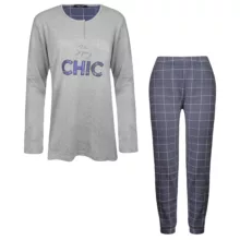 ست بلوز و شلوار زنانه لین مدل نخ پنبه کد 5196-209 رنگ طوسی