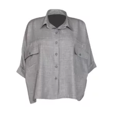 شومیز آستین سه ربع یقه برگردان زنانه مدل 6081 رنگ طوسی روشن