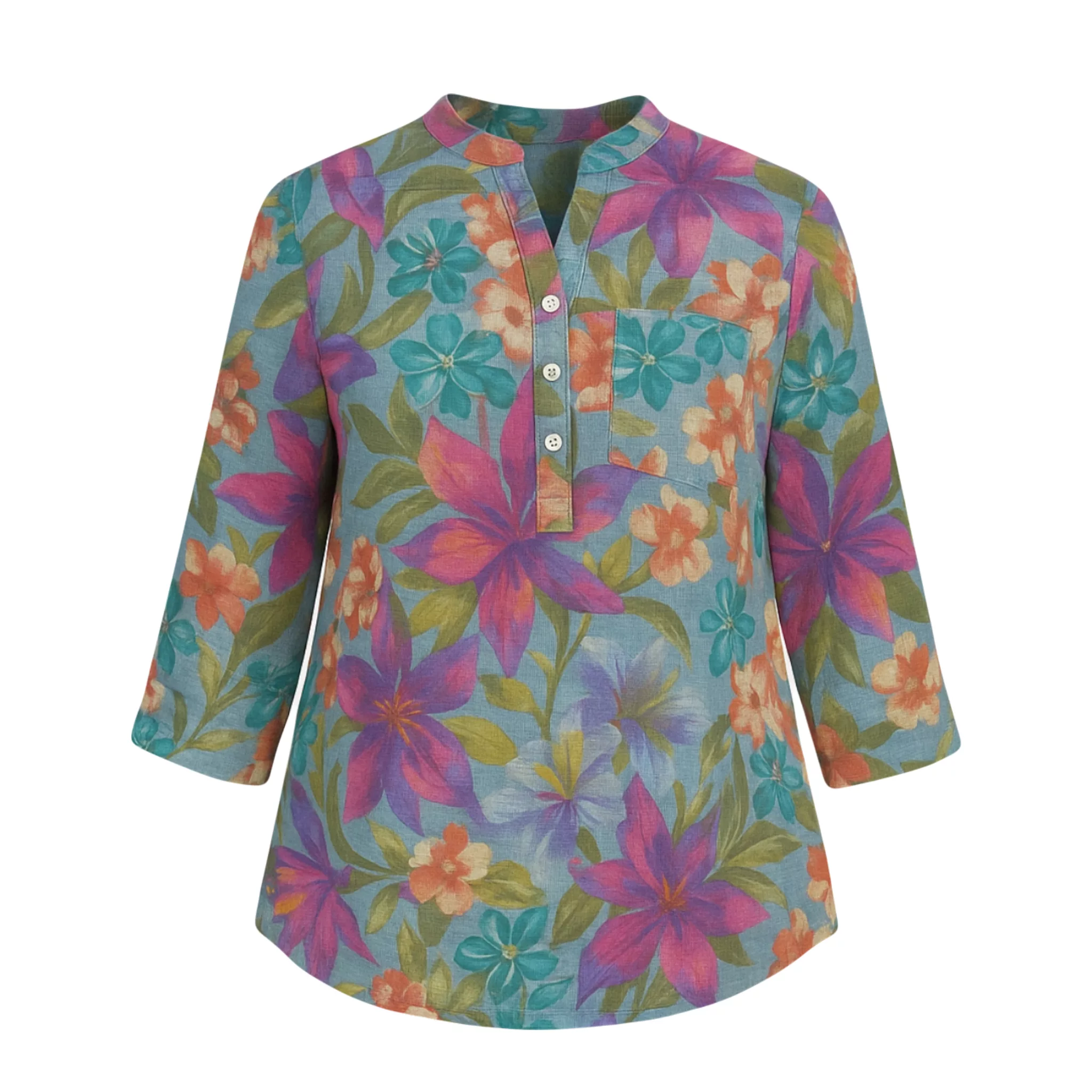 بلوز آستین سه ربع یقه ایستاده زنانه مدل 10033 رنگ آبی