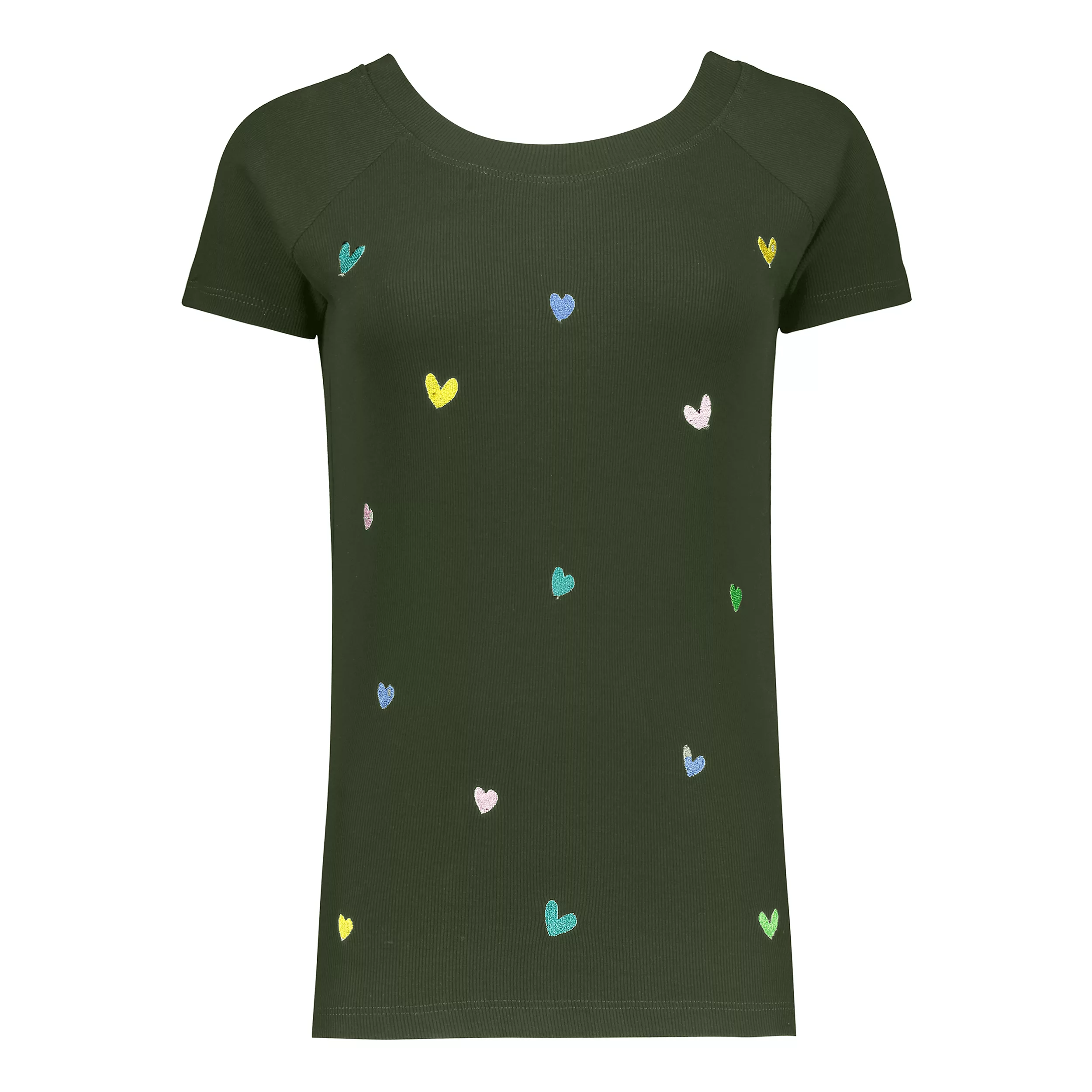 بلوز آستین کوتاه زنانه مدل گلدوزی قلب کد 110402/5  رنگ سبز تیره