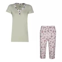 ست تی شرت آستین کوتاه و شلوارک زنانه ناربن مدل 15211133 رنگ سبز مغز پسته ای