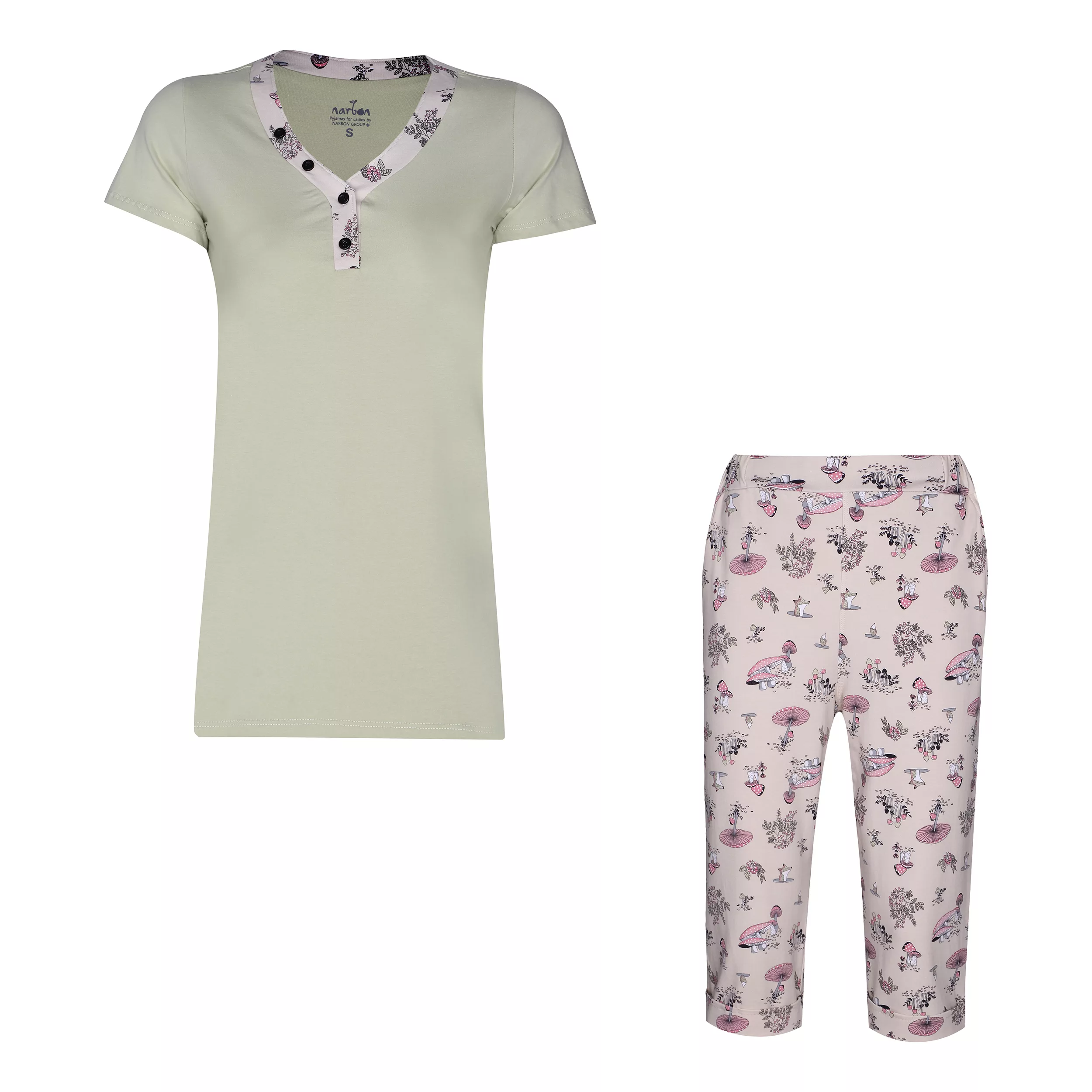 ست تی شرت آستین کوتاه و شلوارک زنانه ناربن مدل 15211133 رنگ سبز مغز پسته ای