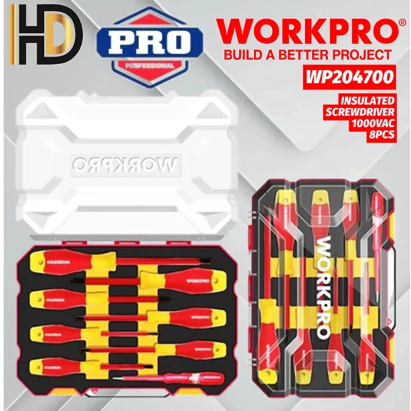 پیچ گوشتی عایق برق ورک پرو مدل WP204700-1000V بسته 8 عددی