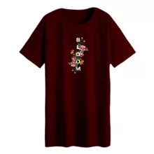 تی شرت لانگ زنانه مدل شکوفه گل رنگ زرشکی