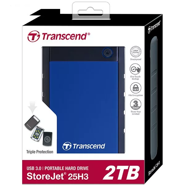 هارد اکسترنال ترنسند مدل StoreJet 25H3 ظرفیت دو ترابایت دارای رابط USB Type-A 3.1