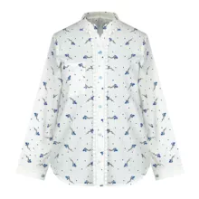 شومیز آستین بلند یقه دیپلمات زنانه مدل نخی چروک گلدار کد AK1330 رنگ سفید