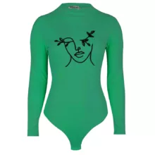 بادی آستین بلند زنانه دکسونری مدل  256004612 طرح رخ رنگ سبز