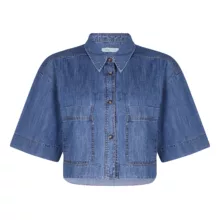 کراپ شومیز آستین کوتاه یقه برگردان زنانه آر اِن اِس مدل 112723135805 رنگ آبی روشن