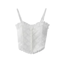 کراپ‌تاپ زنانه مدل مروارید رنگ سفید نباتی