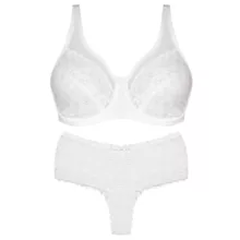 ست شورت و سوتین زنانه شاندرمن مدل فنردار گیپور گلدار کد 5080-2464-03 رنگ سفید