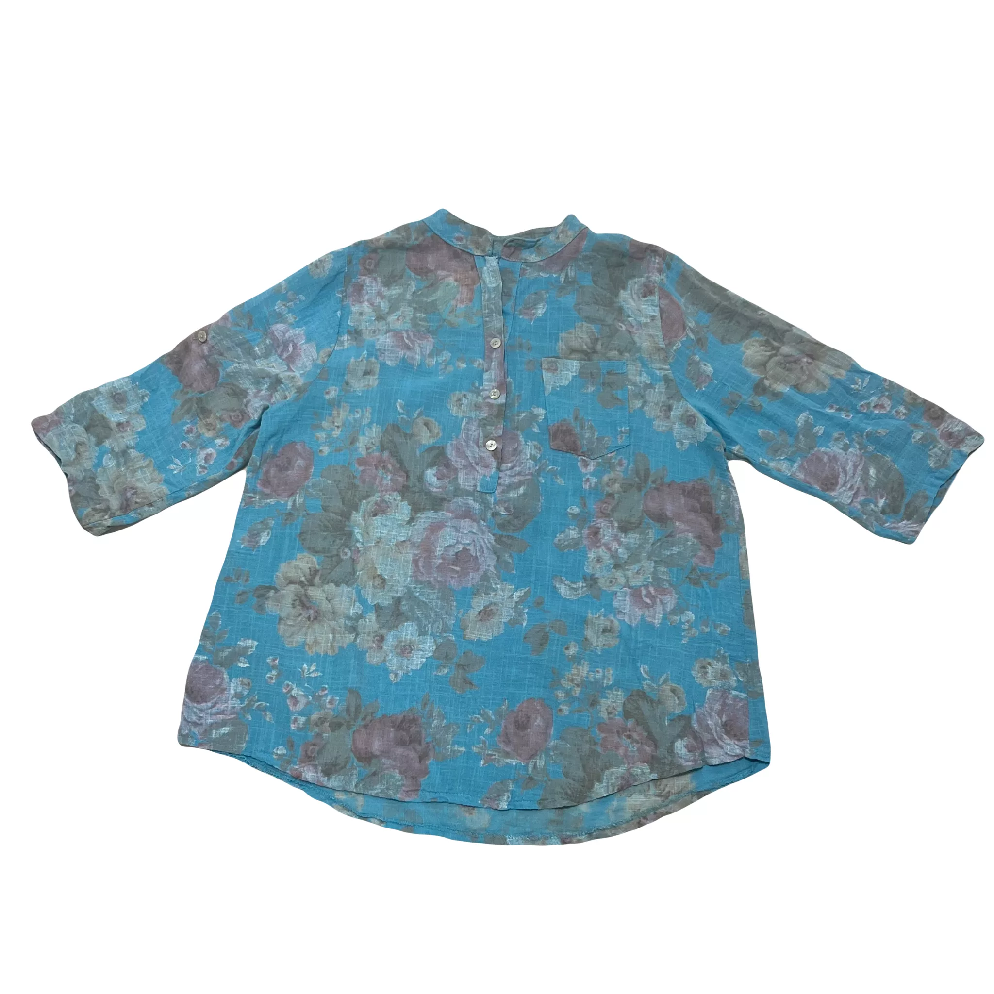 بلوز آستین سه ربع یقه ایستاده زنانه مدل 10028 رنگ آبی