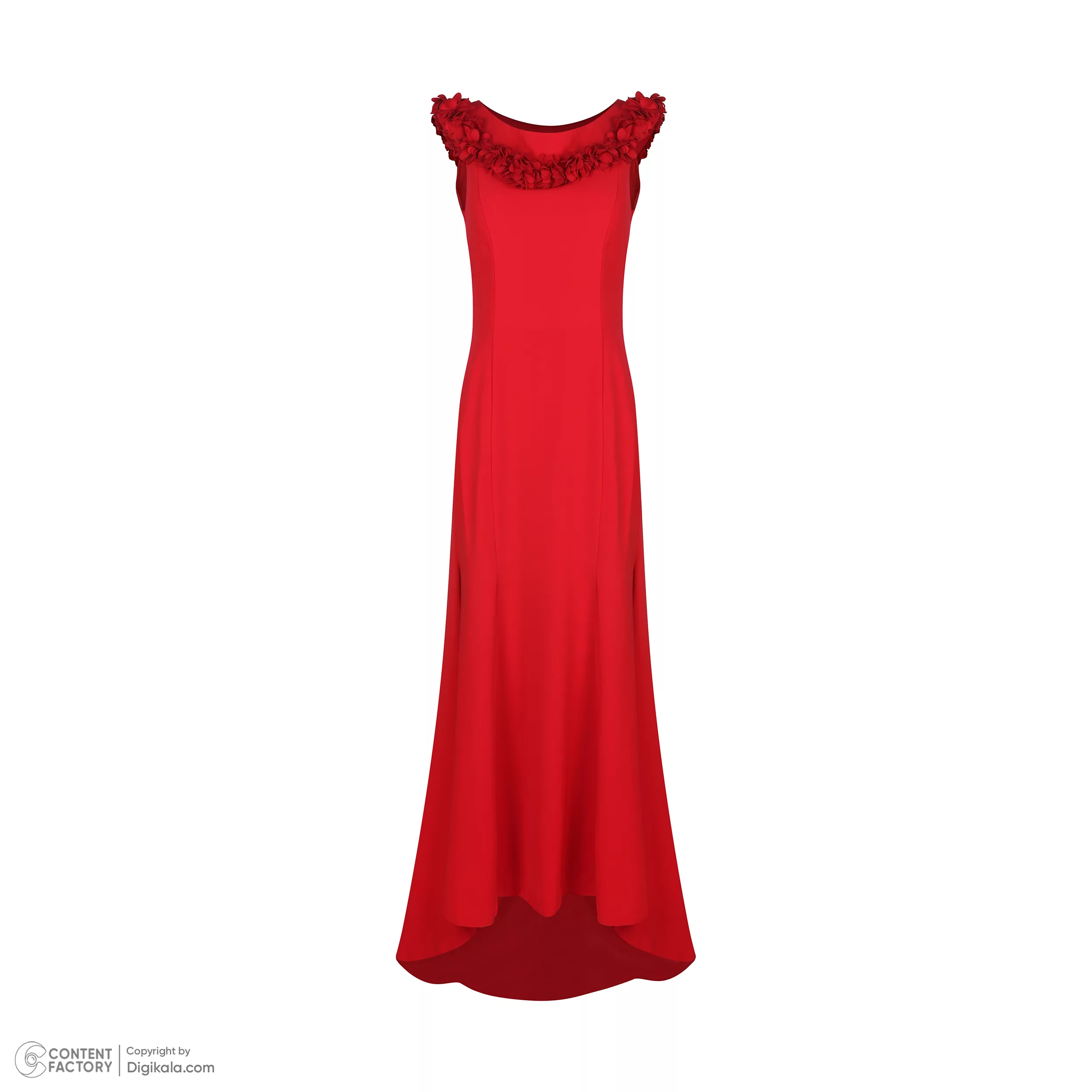 پیراهن یقه گرد زنانه مزون مدل دنباله دار رنگ قرمز