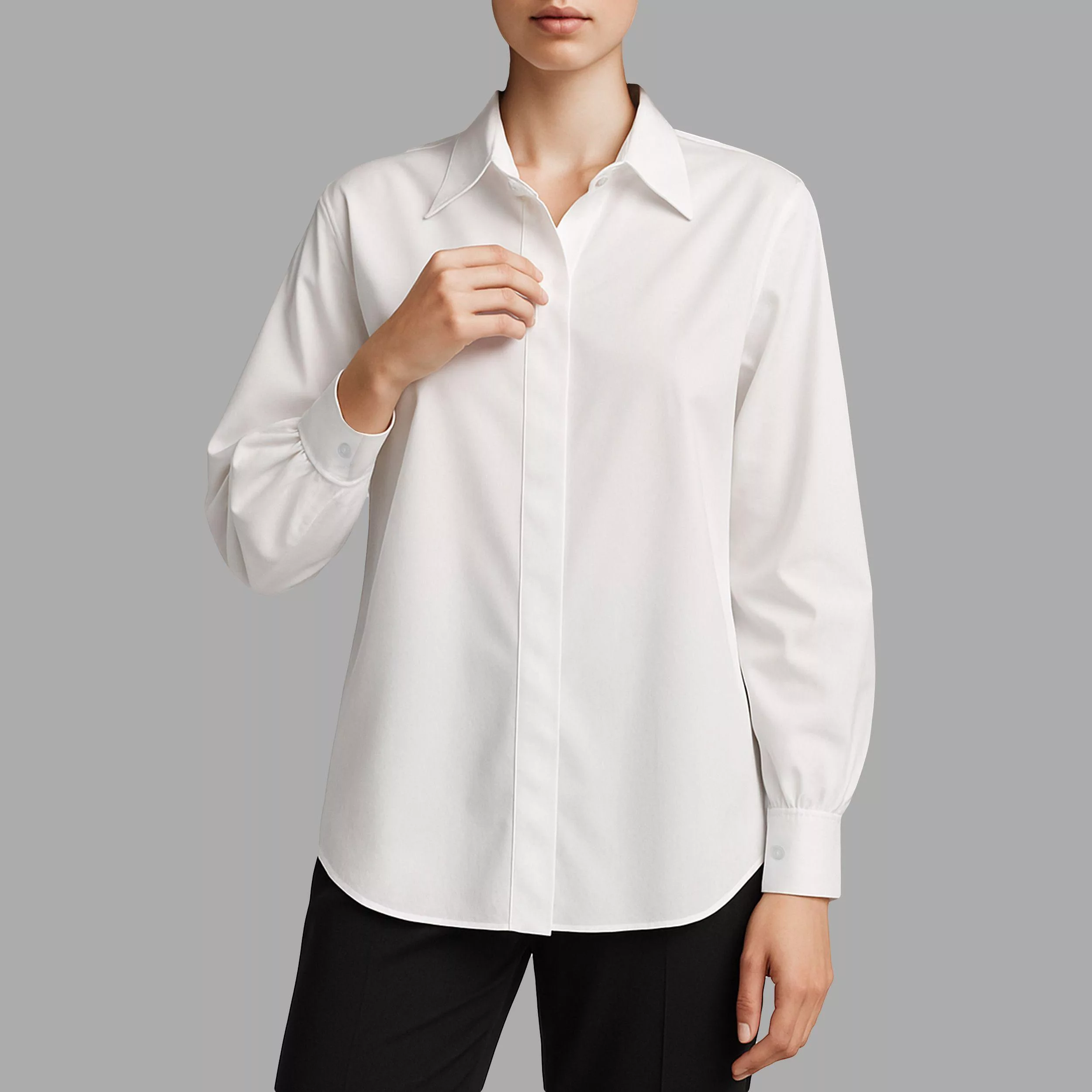 شومیز آستین بلند یقه برگردان زنانه نیزل مدل 478 رنگ سفید