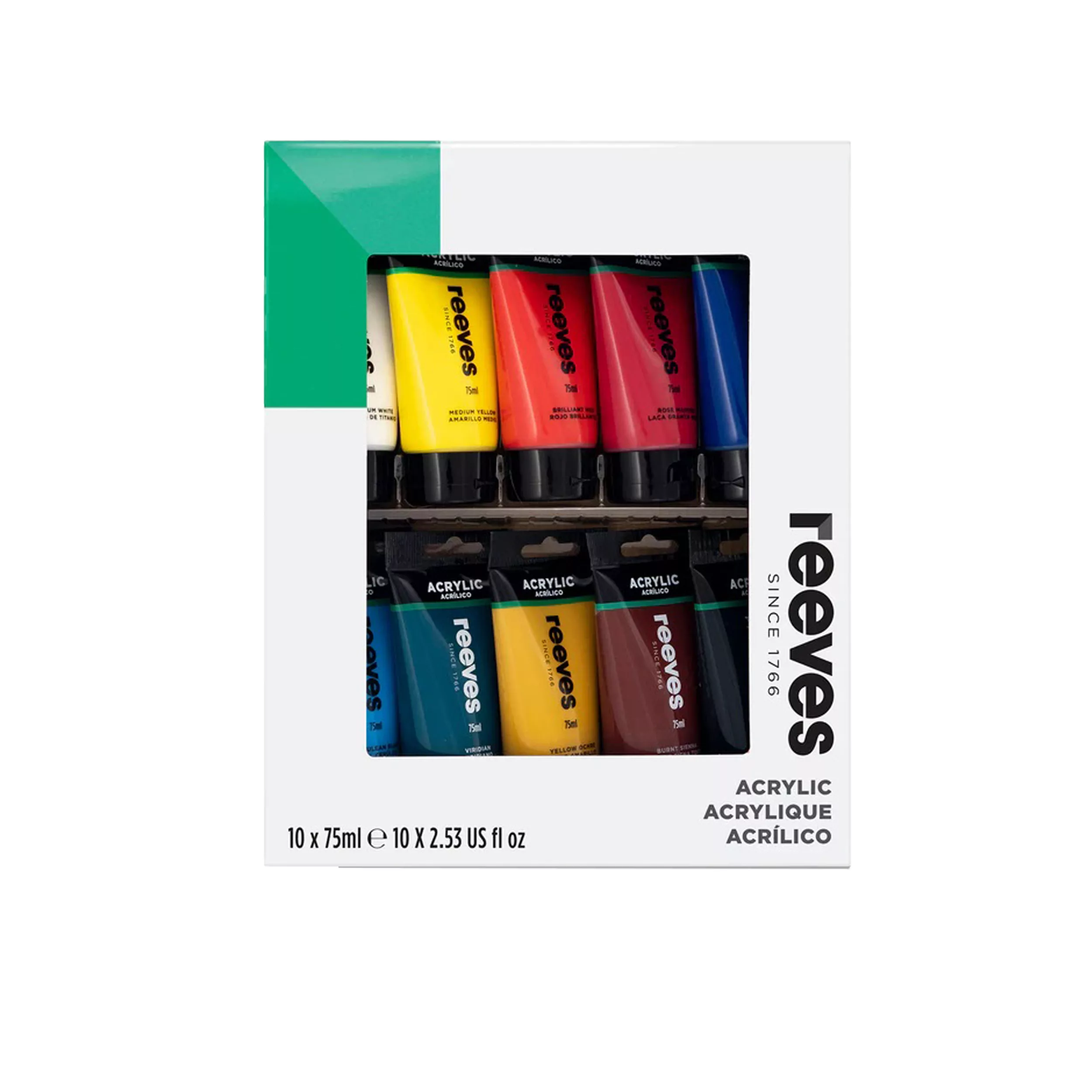 رنگ اکریلیک ریوز مدل تیوپی حجم 75 میلی لیتر بسته 10 عددی