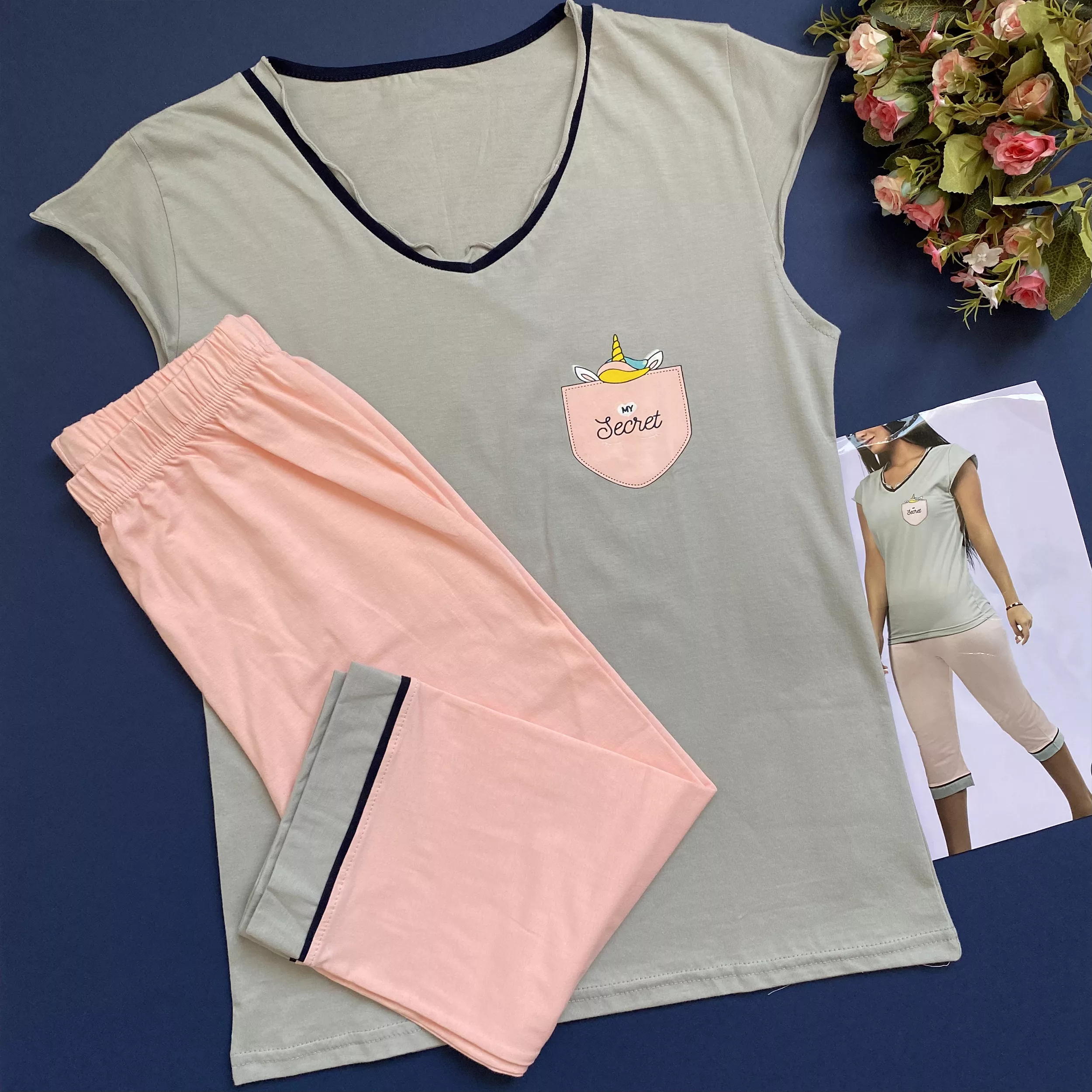 ست تی شرت آستین کوتاه و شلوارک زنانه کد 3554