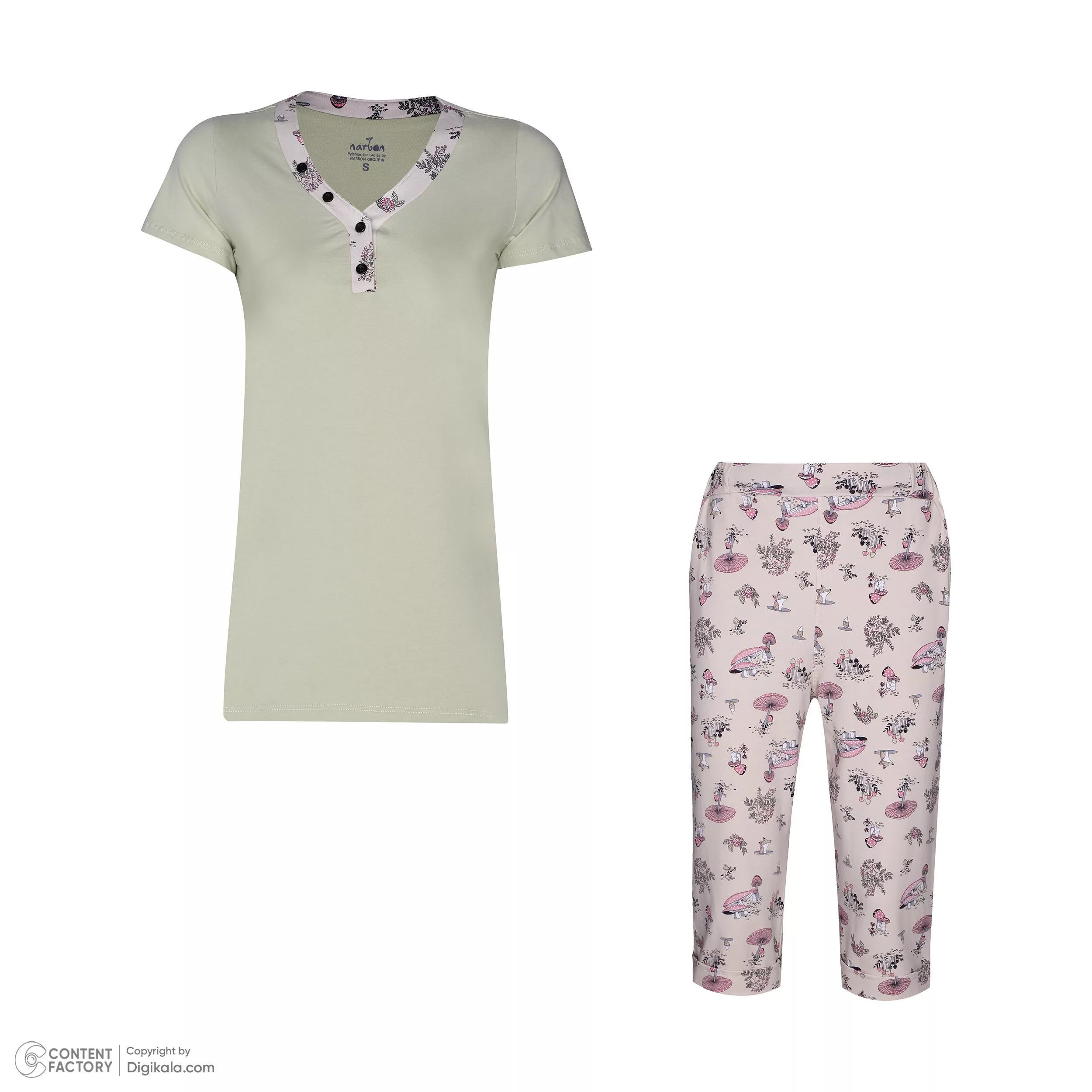 ست تی شرت آستین کوتاه و شلوارک زنانه ناربن مدل 15211133 رنگ سبز مغز پسته ای