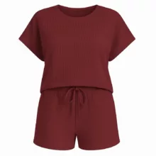 ست تی شرت آستین کوتاه و شلوارک راحتی زنانه مدل بیسکوییتی