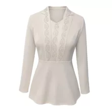 بلوز آستین بلند یقه هفت زنانه مدل عروسکی کد 3223 رنگ سفید