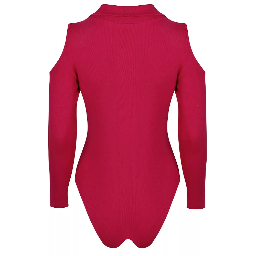 بادی آستین بلند زنانه دکسونری مدل 256004736 یقه دار رنگ سرخابی