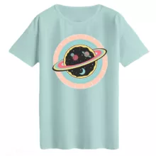 تی‌شرت لانگ آستین کوتاه زنانه مدل سیاره رنگ آبی روشن