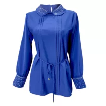 بلوز آستین بلند زنانه مدل پیله دار نگینی 10032