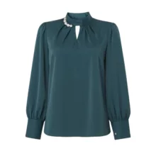 بلوز آستین بلند یقه ایستاده زنانه مدل 818 رنگ سبز