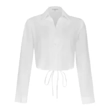 کراپ شومیز آستین بلند یقه برگردان زنانه نیزل مدل 1257 رنگ سفید