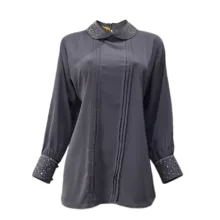 بلوز آستین بلند زنانه مدل پیله دار نگینی رنگ طوسی