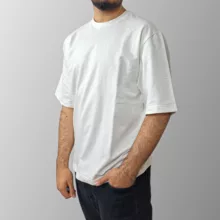 تی شرت اورسایز آستین سه ربع مردانه مدل باکسی رنگ سفید