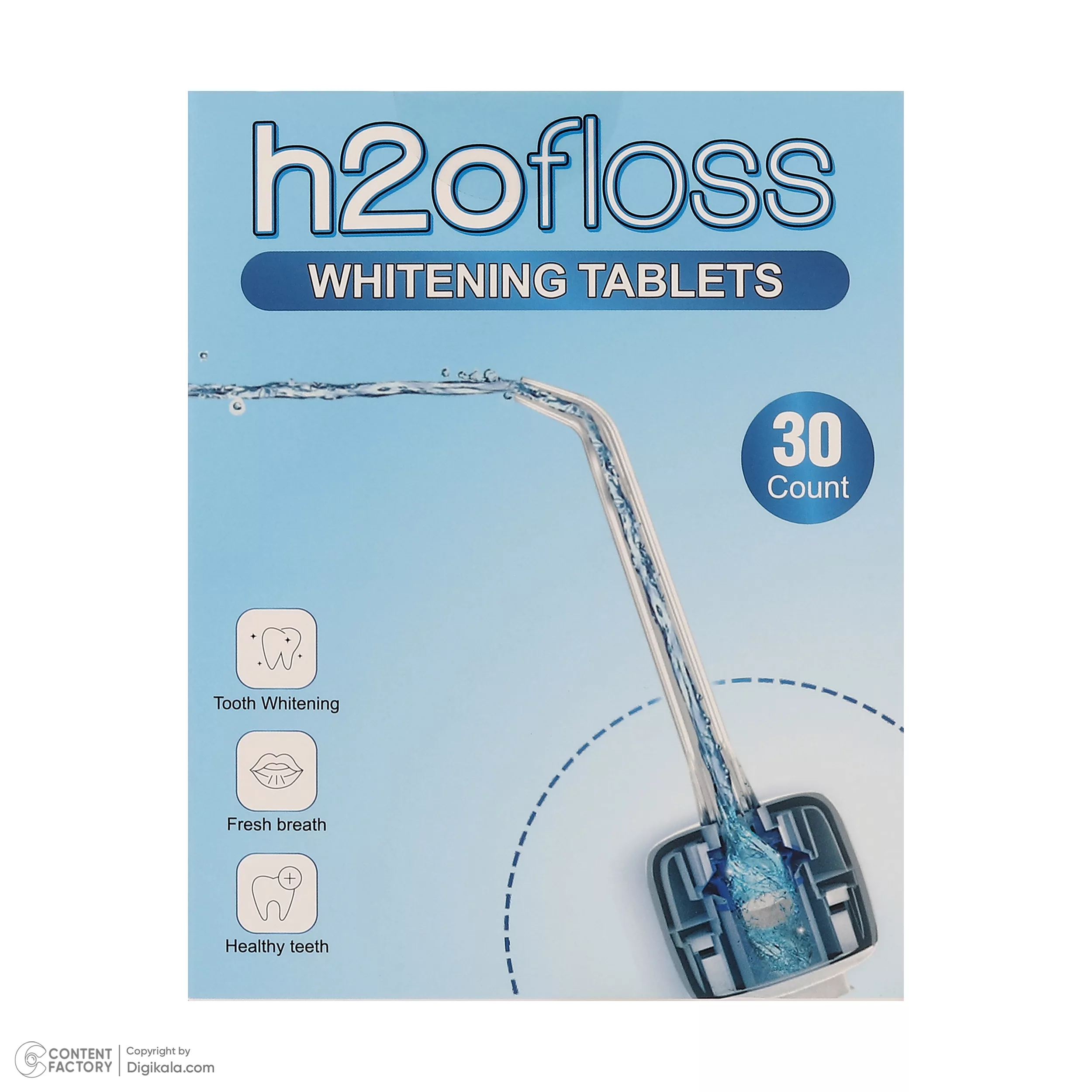 سری یدک دستگاه شست و شوی دهان و دندان اچ تو اوفلس مدل Whitening به همراه قرص سفید کننده دندان اج تو افلس بسته 30 عددی