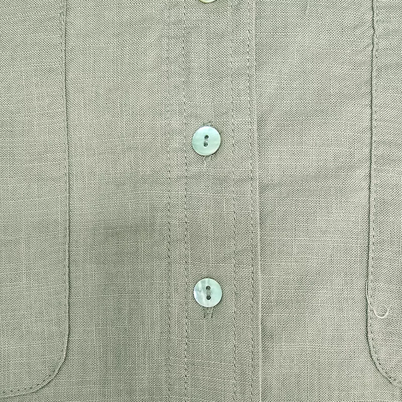 شومیز آستین سه ربع یقه دکمه دار زنانه مدل دکمه صدفی رنگ سبز