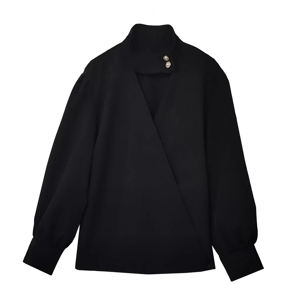 شومیز آستین بلند یقه دکمه دار زنانه مدل چپ و راستی رنگ مشکی